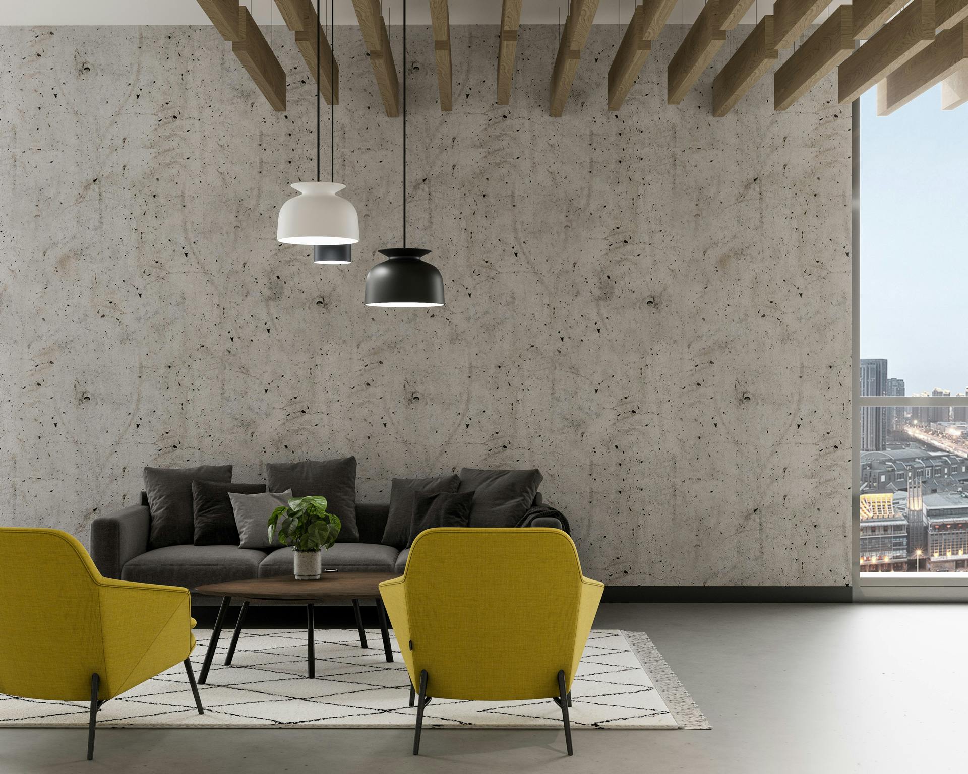 QuietPrint Acoustic Wall Panels Masonry Concrete Splintered, WoodBeQuiet Ceiling Baffles