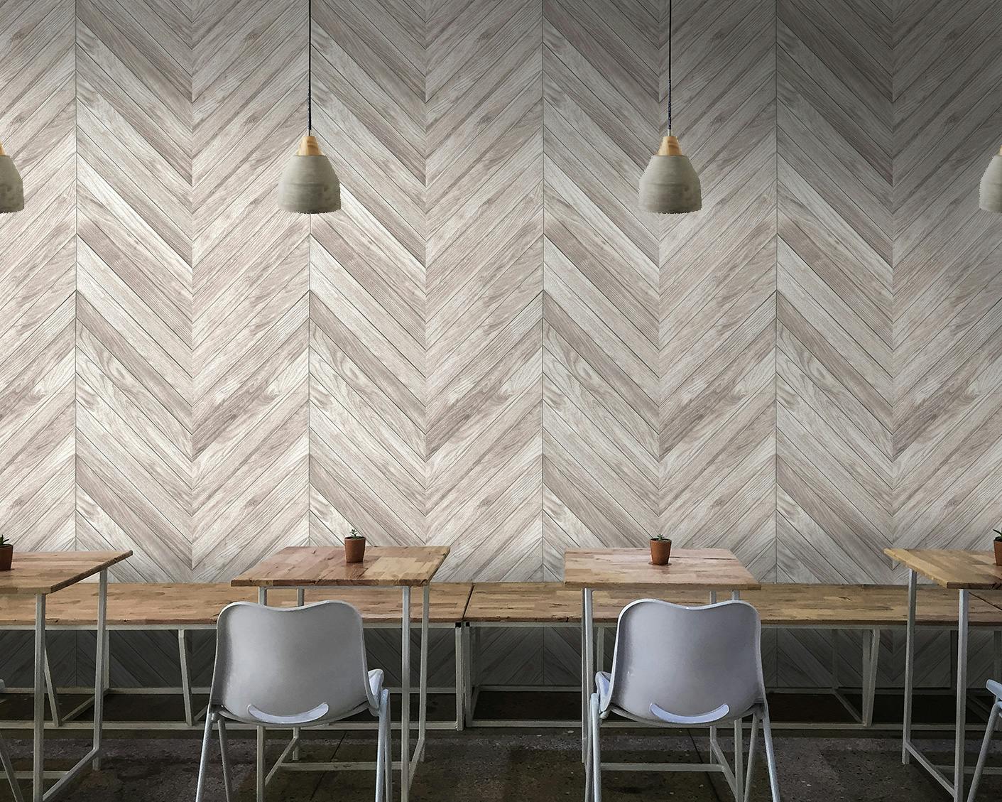 QuietPrint Acoustic Wall Panels Chevron Timber Whitewashed QP09
